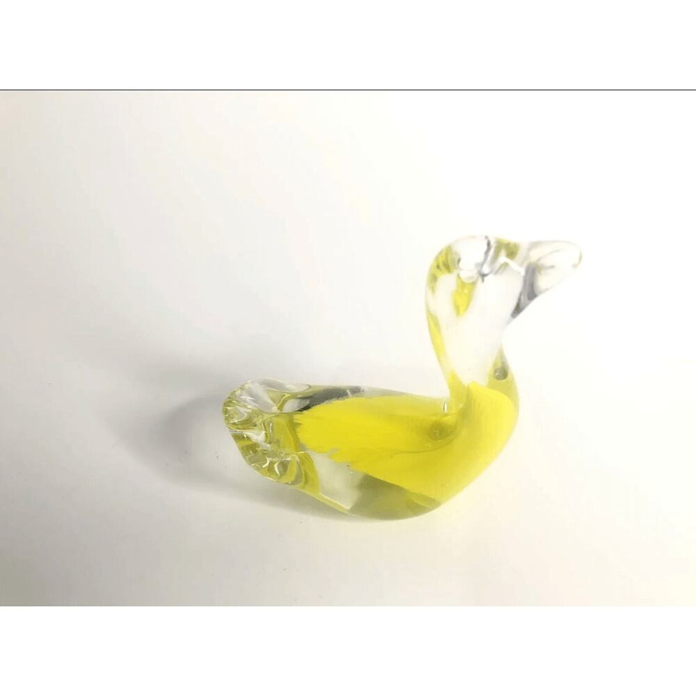 art glass swan crystal clear yellow paper weight desk decor mid century modern - Picture 4 of 10